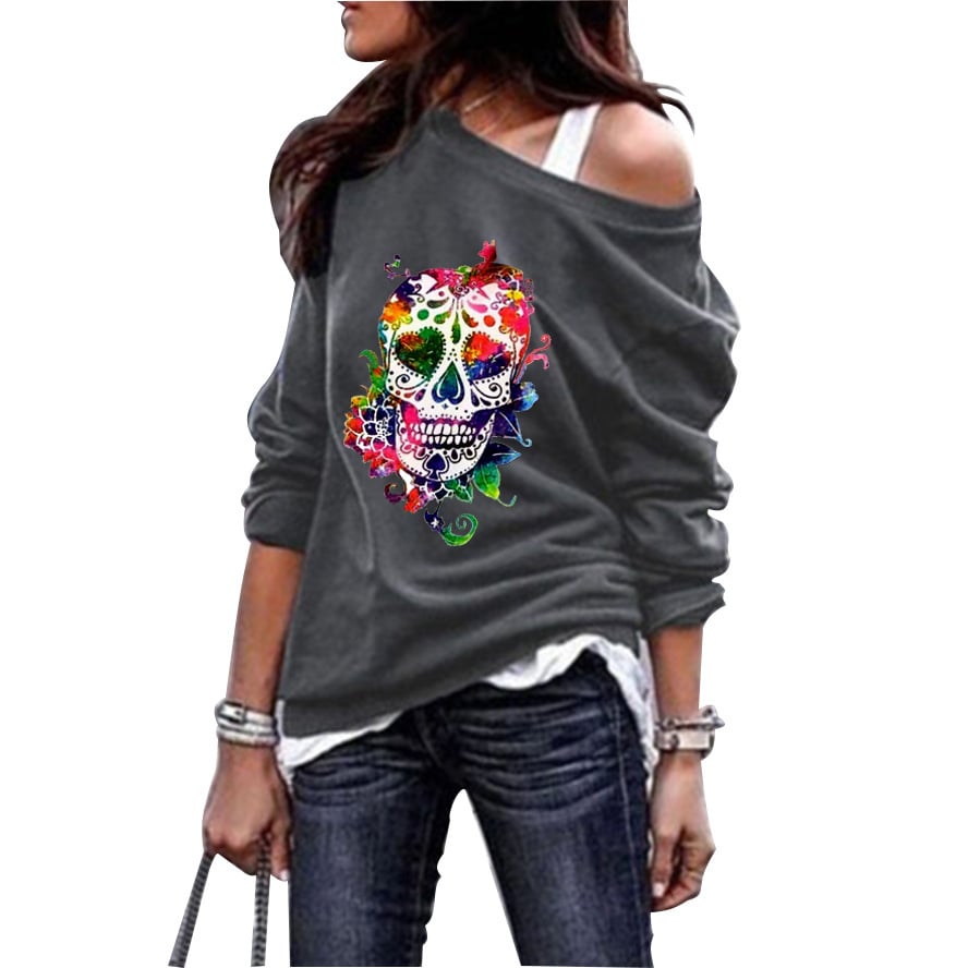 Women's Skull Print Round Neck Sweater