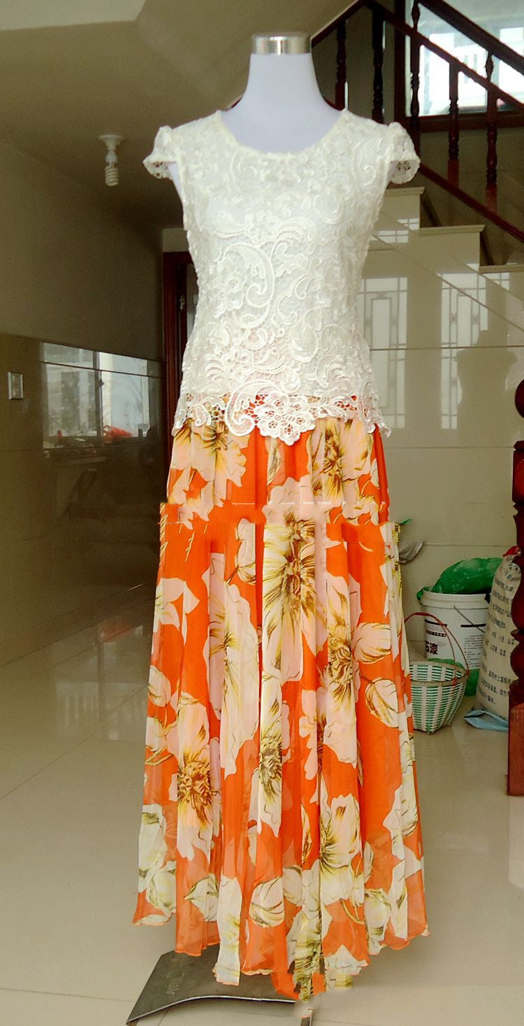 Chiffon Long Skirt with Big Swing Design
