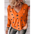 Star Print V-Neck Long Sleeve Women's T-Shirt