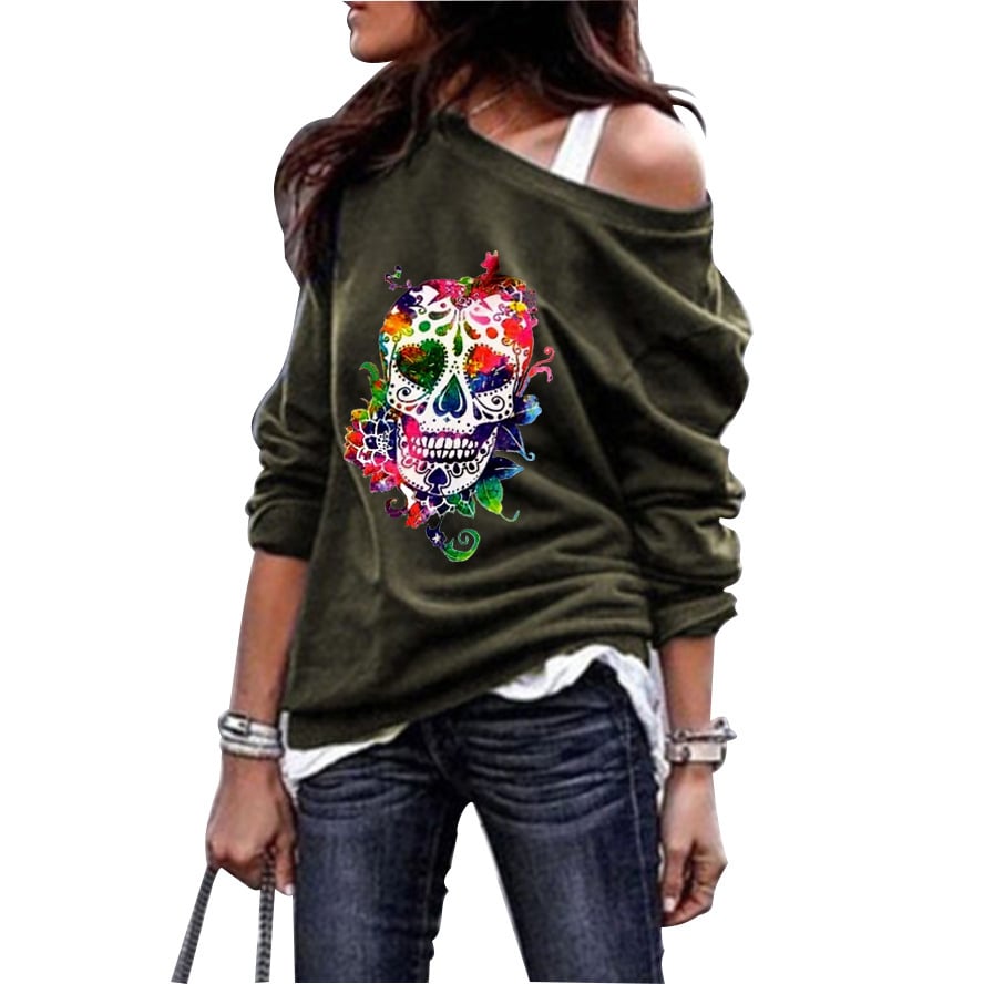 Women's Skull Print Round Neck Sweater