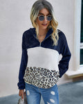 Leopard Print Contrast Stitching Plush Sweater