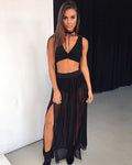 See-through Half-length Slit Mesh Skirt