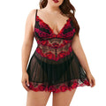Plus Size Sexy Lace Babydoll Nightdress with Embroidery