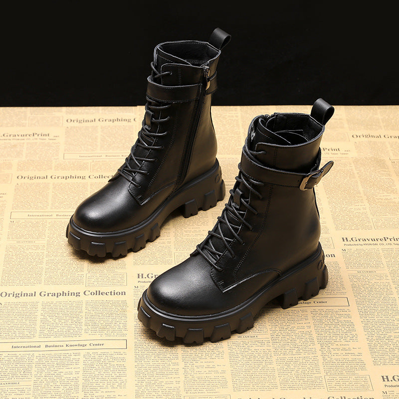 Lace-Up Platform Martin Boots with Increased Height