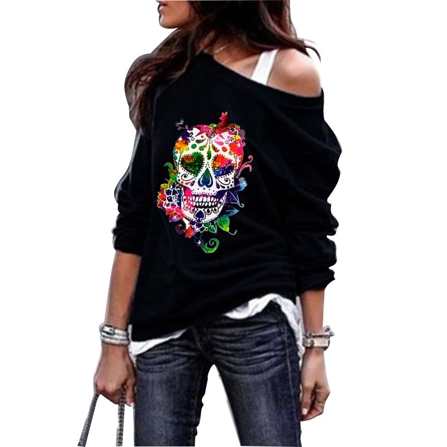 Women's Skull Print Round Neck Sweater