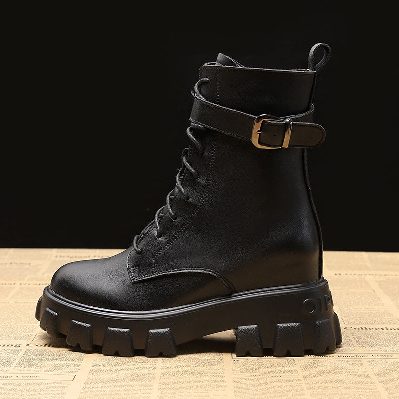 Lace-Up Platform Martin Boots with Increased Height