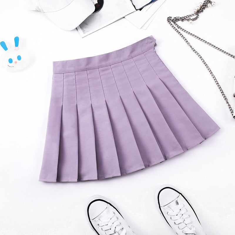Purple Pleated High-Waist A-Line Summer Skirt